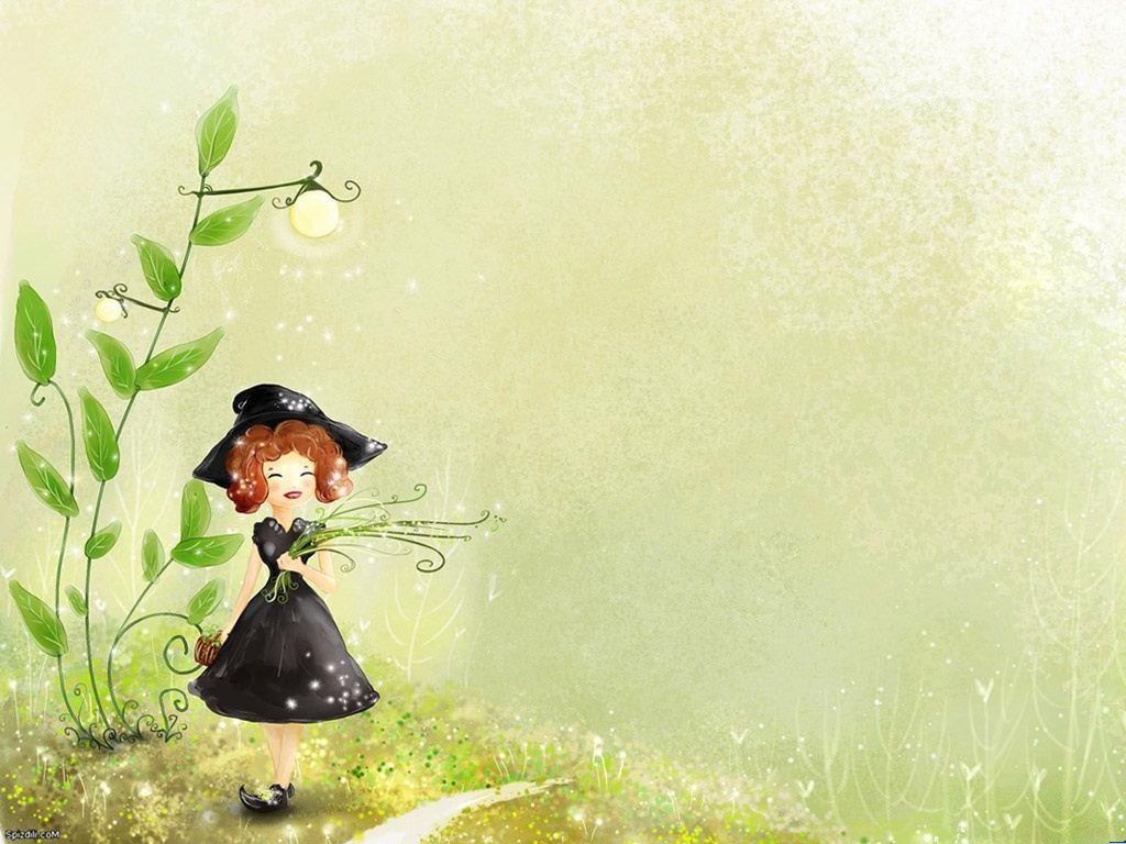 菜花草的小女孩 卡通图片