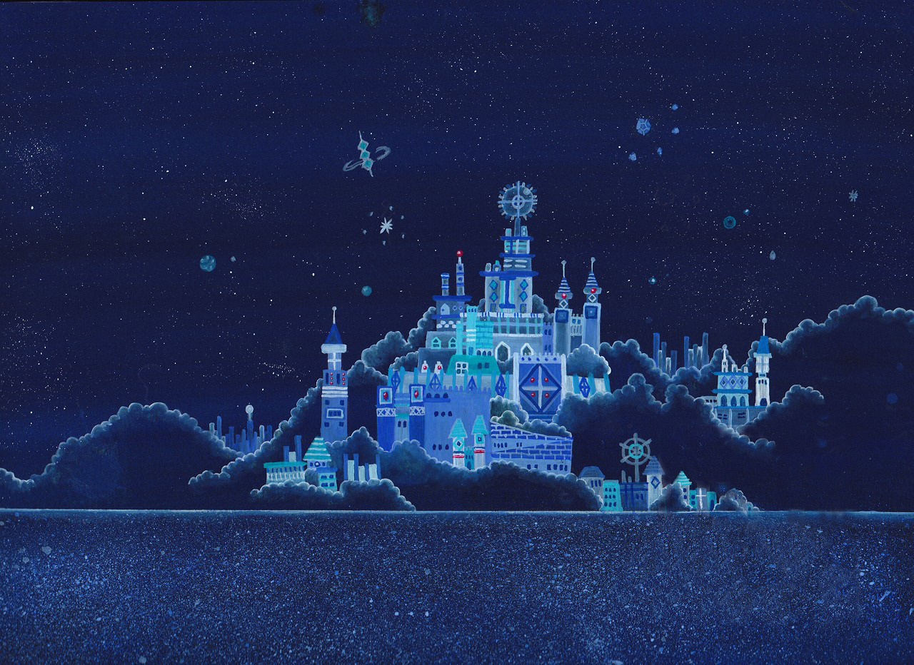 蓝色星空下的城堡矢量背景图片