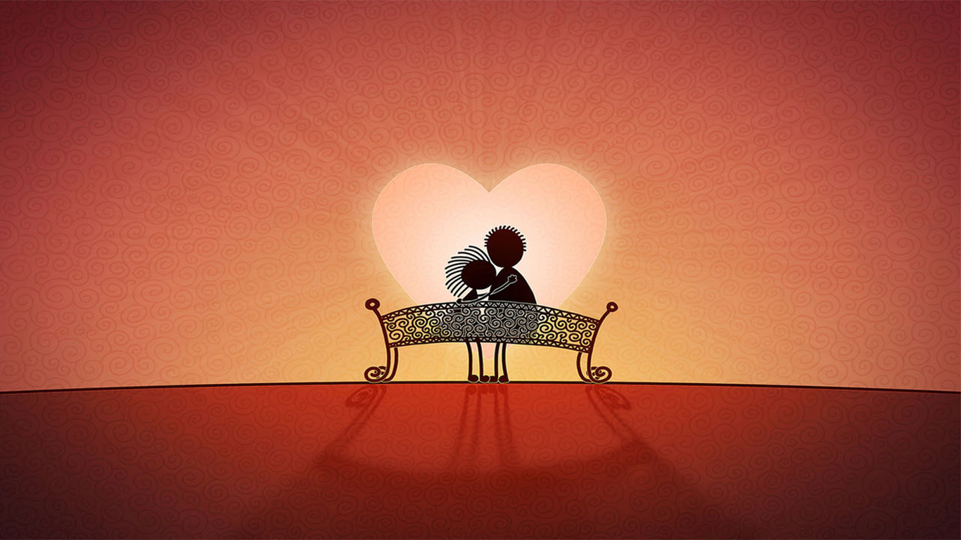 依偎在排椅上的情侣享受着爱心光芒情人节ppt图片