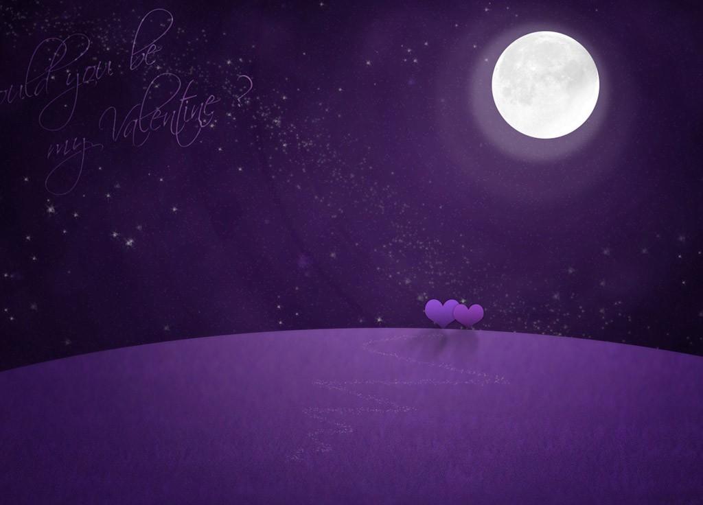 圆月浪漫紫色夜空爱情ppt背景图片