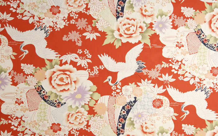 仙鹤花朵刺绣吉祥图案布料背景图片