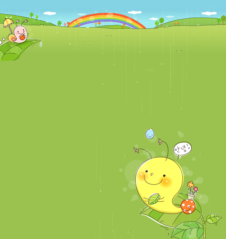 可爱的蜗牛 彩虹韩国卡通矢量风景背景图片