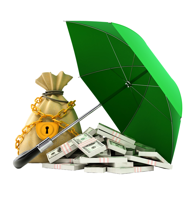 绿色保护伞下面的钞票png高清图片